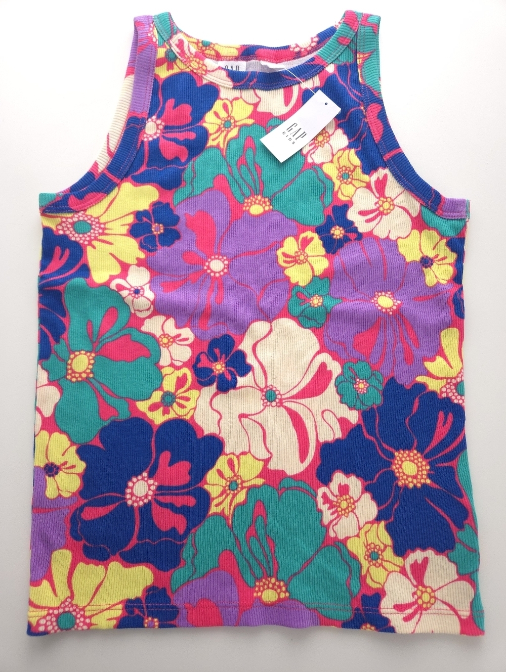 Gap Kids Floral Print Ribbed High Neck Tank Top size XXL (14-16)